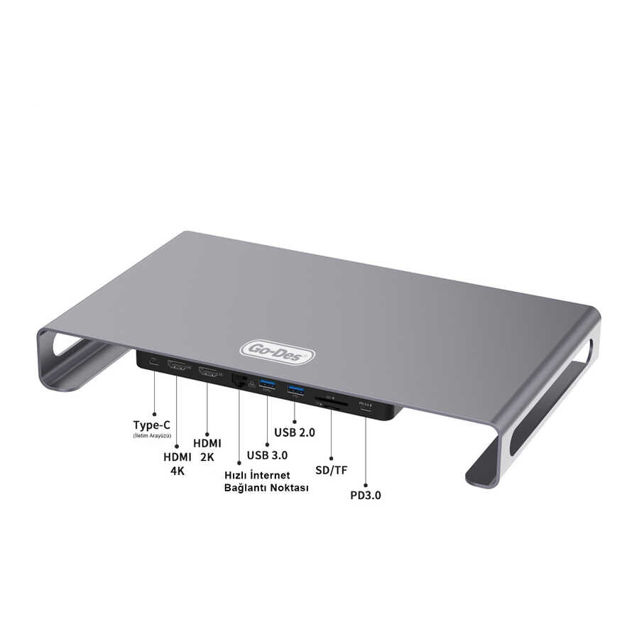 Go-Des GD-9126 Hub Destekli Laptop Standı Docking Station Stand - 3 Go-Des GD-9126 Hub Destekli Laptop Standı Docking Station Stand - 3